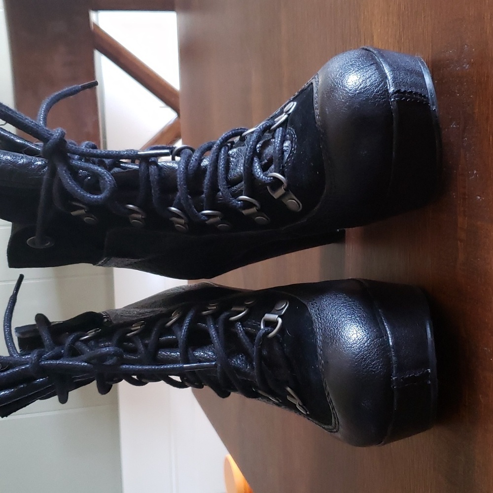 Kork-Ease Black Lace-Up Platform Ankle Boots - Picture 2 of 10